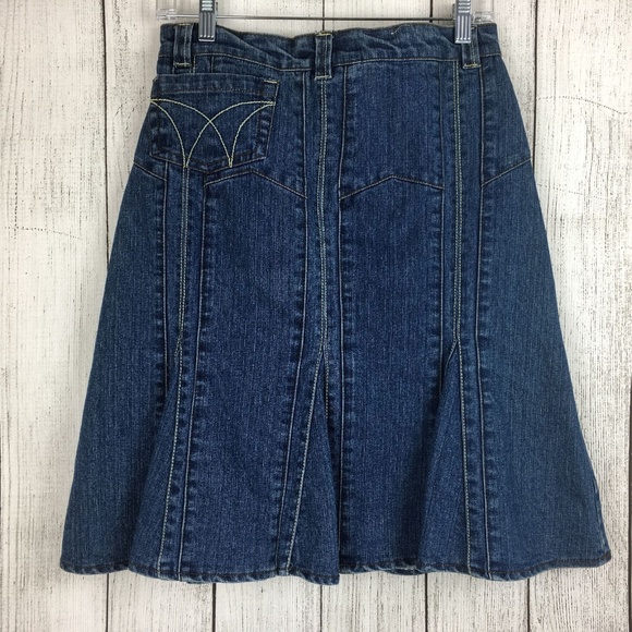 No Fuze Women's Denim Blue Jean Midi Skirt Sz 7/8 - Picture 5 of 8